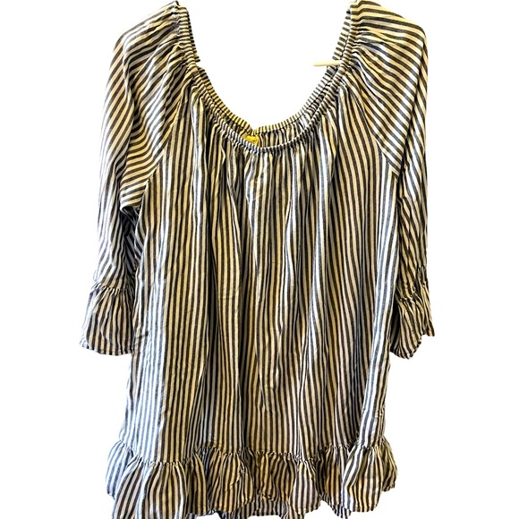 Terra & Sky Womens Plus Sz 2X (20W-22W) Gray White Stripe Blouse - Picture 1 of 3